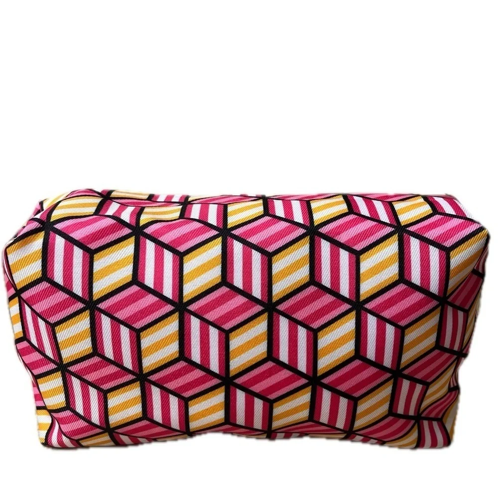 Clinique Cosmetic Travel Bag; Bright Pink, Black, Yellow, Zip Closure, NWOT
